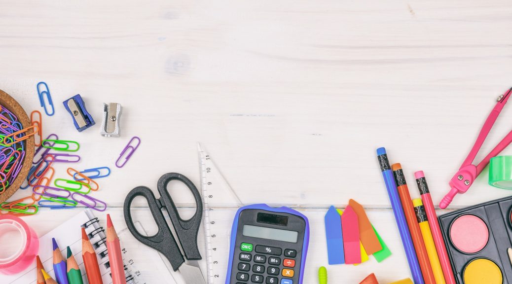 School supplies on white background